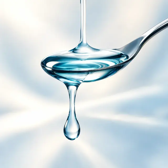 A drop of clear syrup from a spoon